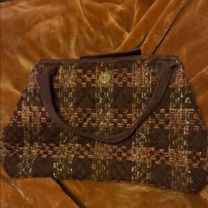 Vera Bradley Quilted Tweed Satchel in Brown with Rust and Green Accents